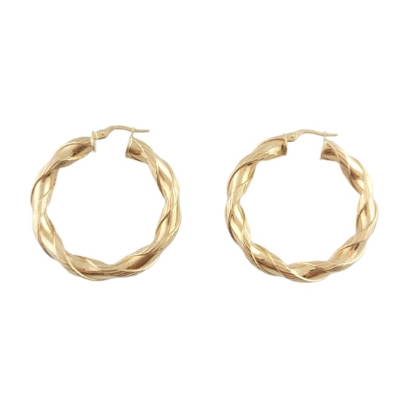 Estate 14k Gold Twisted Hoop Earrings - Picture 1 of 6